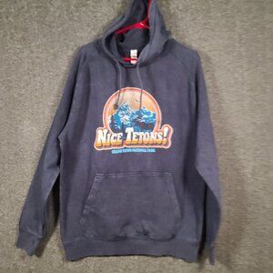 Lane Seven Unisex Blue Long Sleeve Hooded Sweatshirt Size L With Nice Tetons